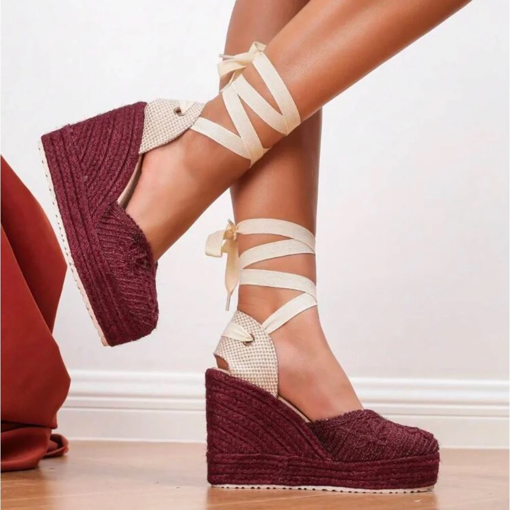 Women's D'ovsay Wedge Sandals, Woven Ankle Strap Espadrille Platform Shoes,